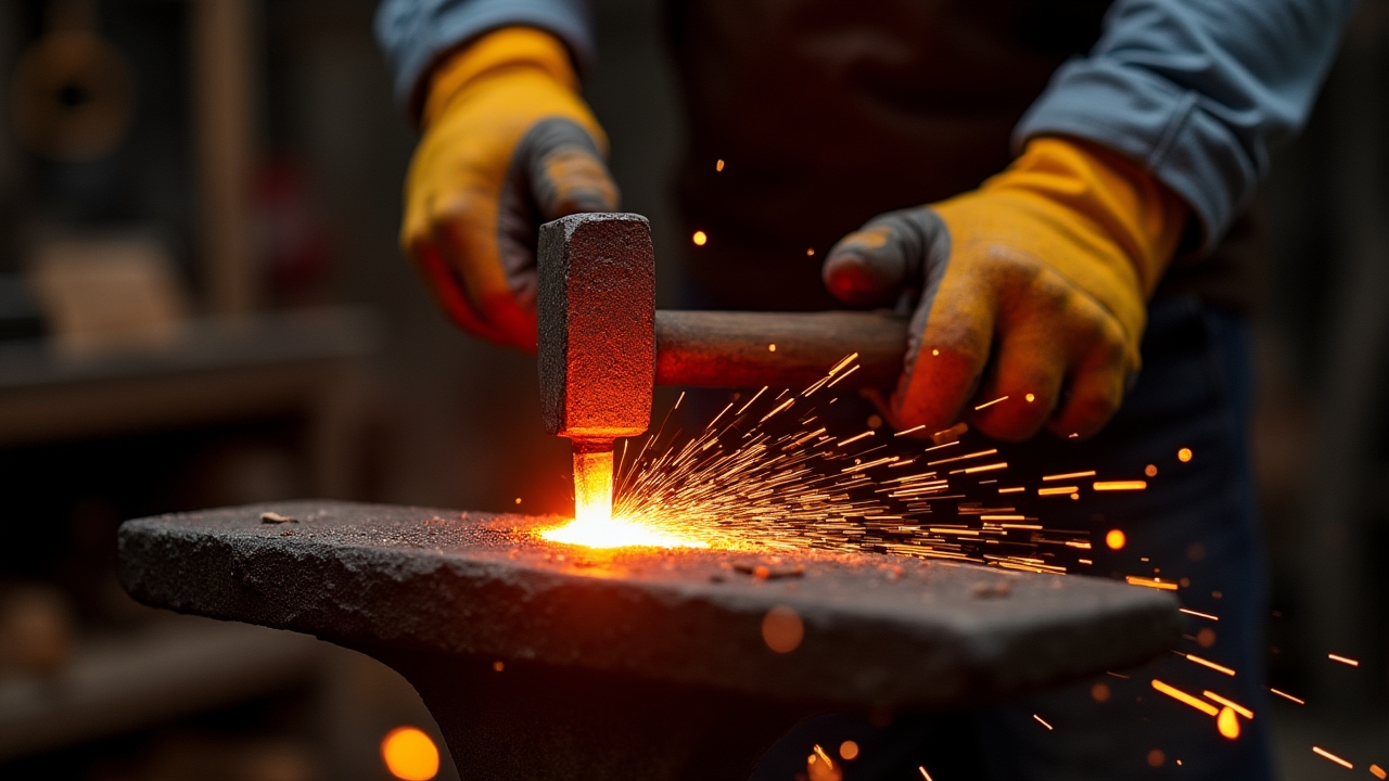 Artisan forgeant le métal chauffé au rouge