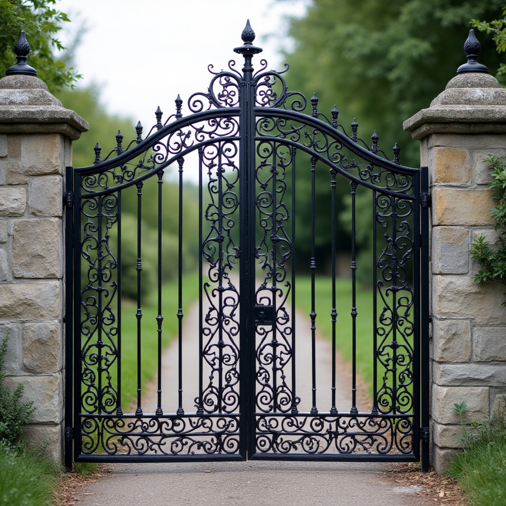 Portail en fer forgé avec motifs traditionnels